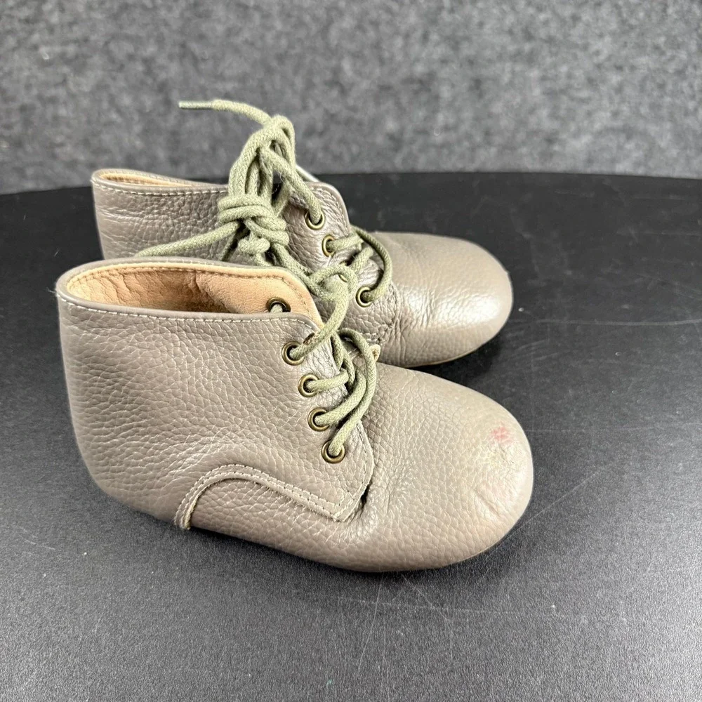 Teglai Leather Gray Ankle Boots Lace Up Kids‎ Shoes Size 8